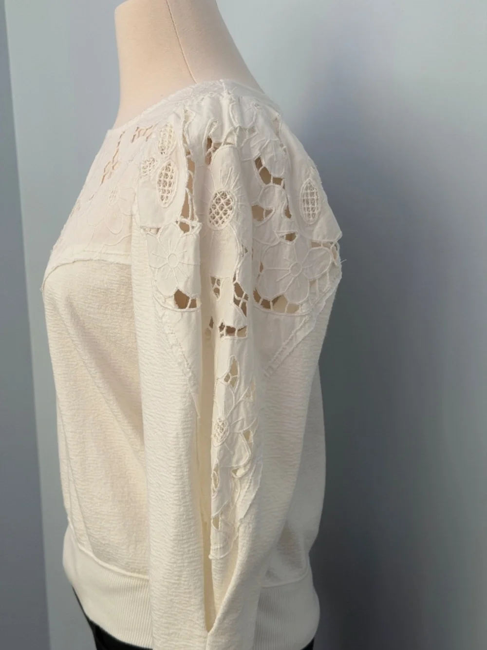 Anthropologie Lace Cutwork Mutton-Sleeve Top XXS NWOT